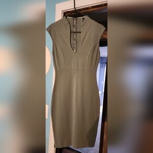 Windsor Tan Sheath Dress V-Neck Sleeveless Midi